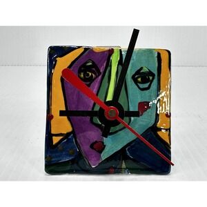 VINTAGE CUBIST STYLE FACE PICASSO INSPIRED WALL CLOCK ART SIGNED jm/ba 92 WORKS